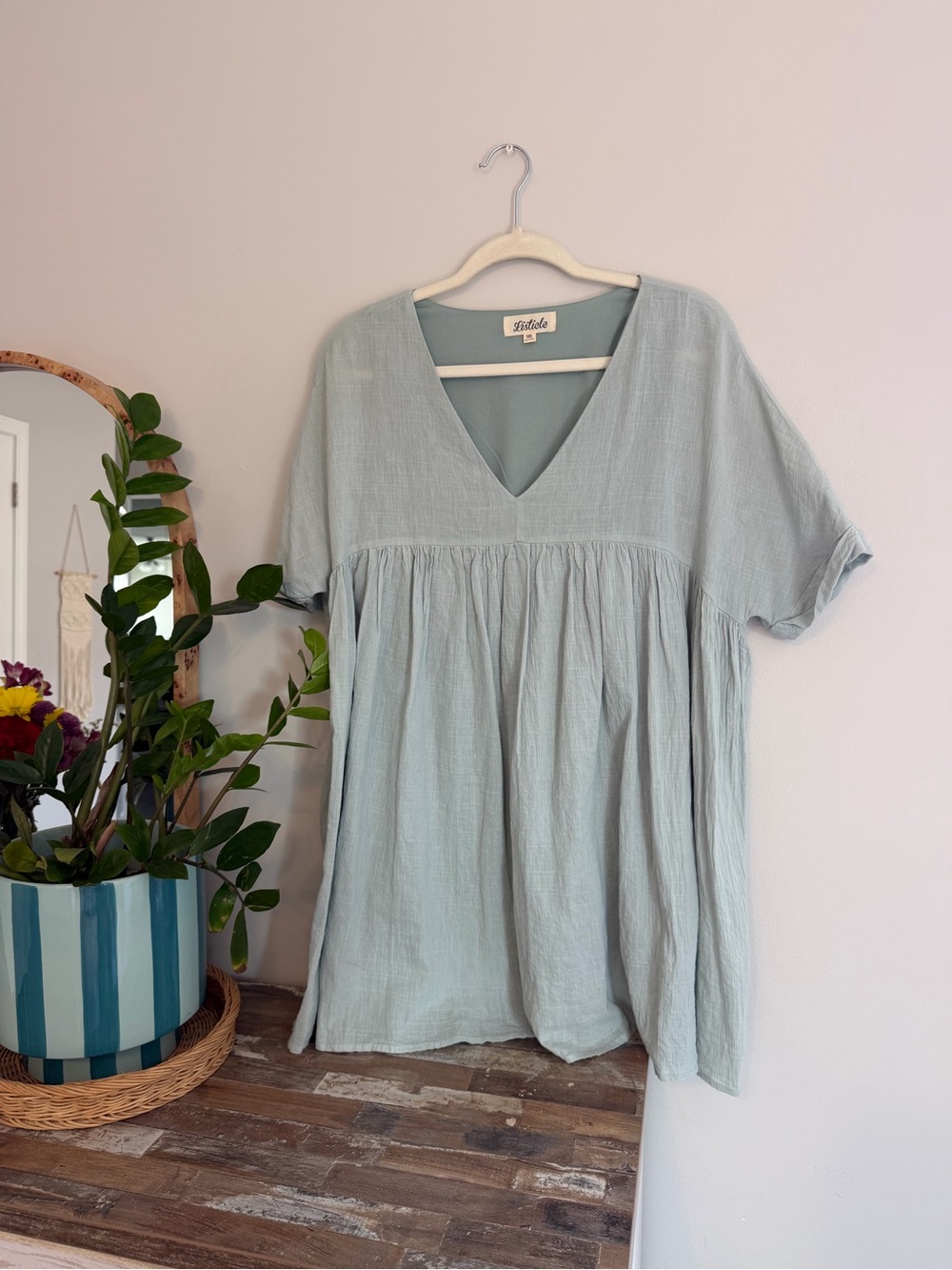 Listicle Pale Blue V-Neck Babydoll Tunic